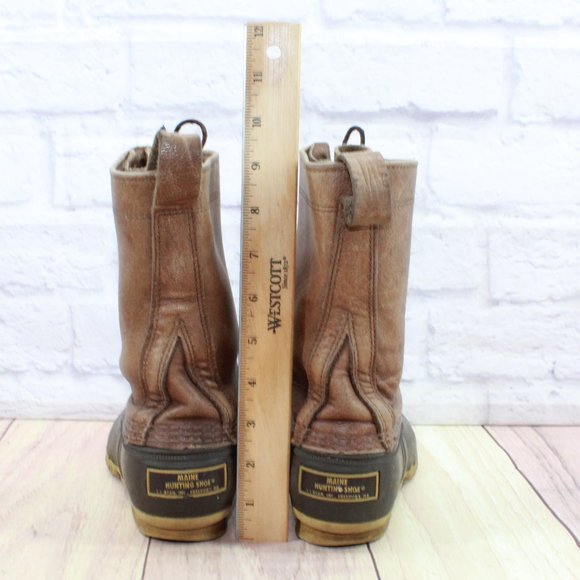 LL Bean Brown Leather Mid Calf Lace Up Unlined Hunting Duck Boots Size 6 M - Picture 6 of 8